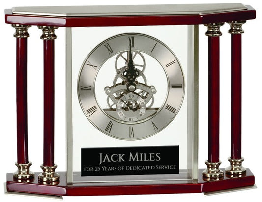 Executive 4-Pillar Silver & Rosewood Piano Finish Clock